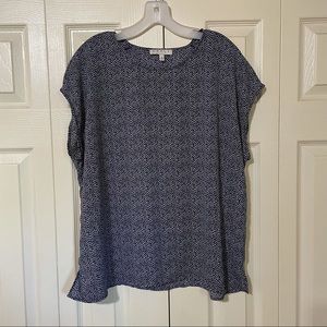 Blue and white chiffon blouse